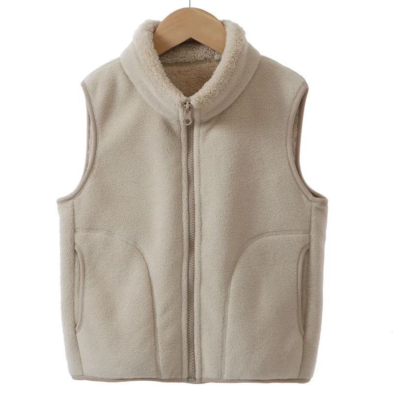 Boys' Winter Warm Vest Solid Colour Big Pocket Waistcoat Zipper Korean Kids Loose Sleeveless Jacket For Children 4-12T