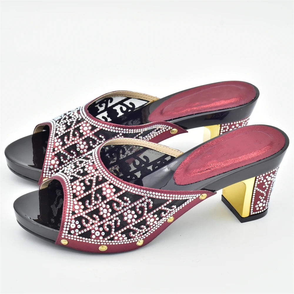 Women's Dress Shoes Open Toe Slip on Wedding Shoes Decorated with Rhinestone Pumps Women Shoes High Heels Pumps