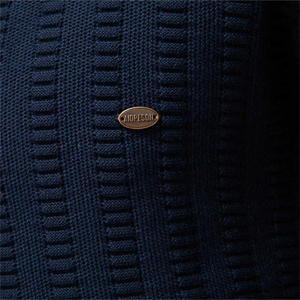 Men's Luxury Striped Pullover Style Cotton Knitwear Thickened Warm Crew Neck Winter Social Male Sweater