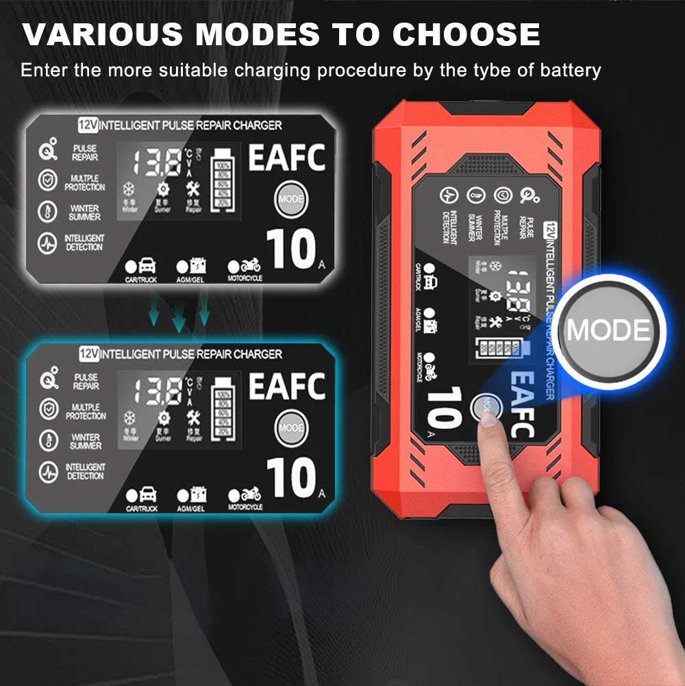 Car Battery Charger 12V 8A 10A Touch Screen Pulse Repair Digital LCD Display Smart Fast Charger for Car Motorcycle