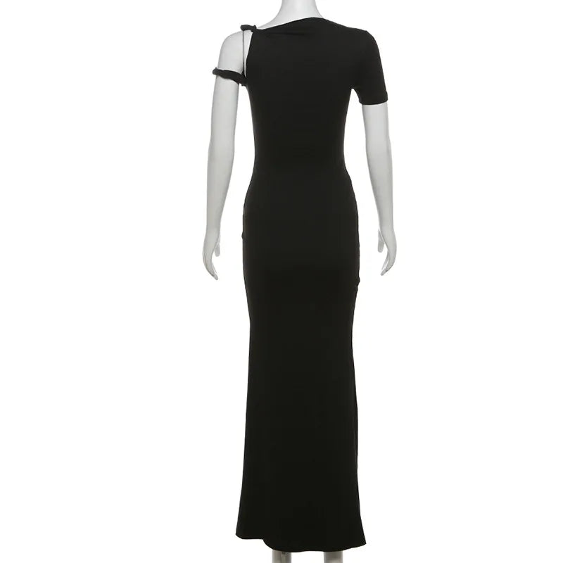Smooth Bandage Dress Woman Summer Sexy Irregular Solid Sheath Chic Stretch Body-Shape Birthday Party Elegant Bodycon