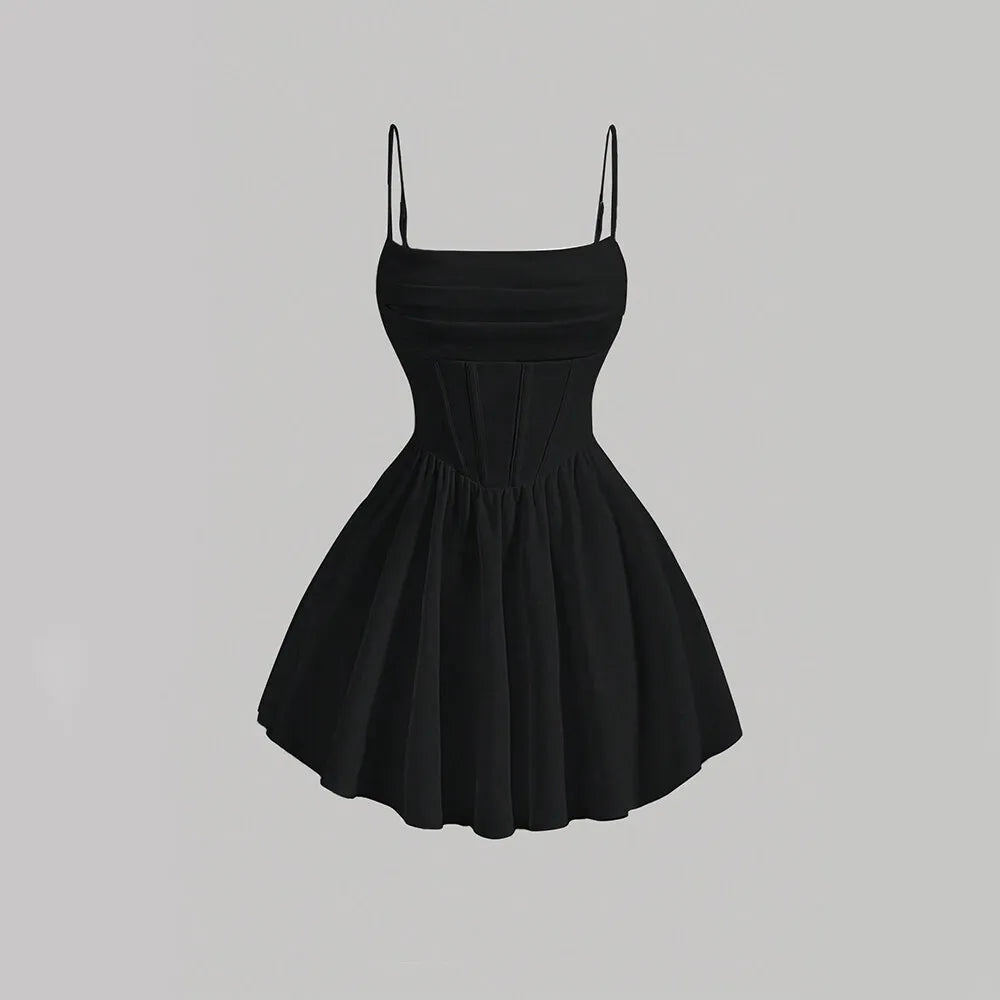 Women's A-Line Mini Short Dresses Square Neck Sleeveless Solid Red Elegant Party Summer Sexy Milkmaid Pleated Dresses