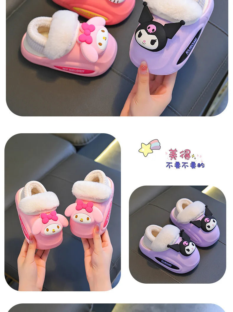 Girls' Home Fur Slippers Kawaii Anti-Skid Warm Cotton Cartoon Plush Waterproof Home Winter Shoes Size 24-41