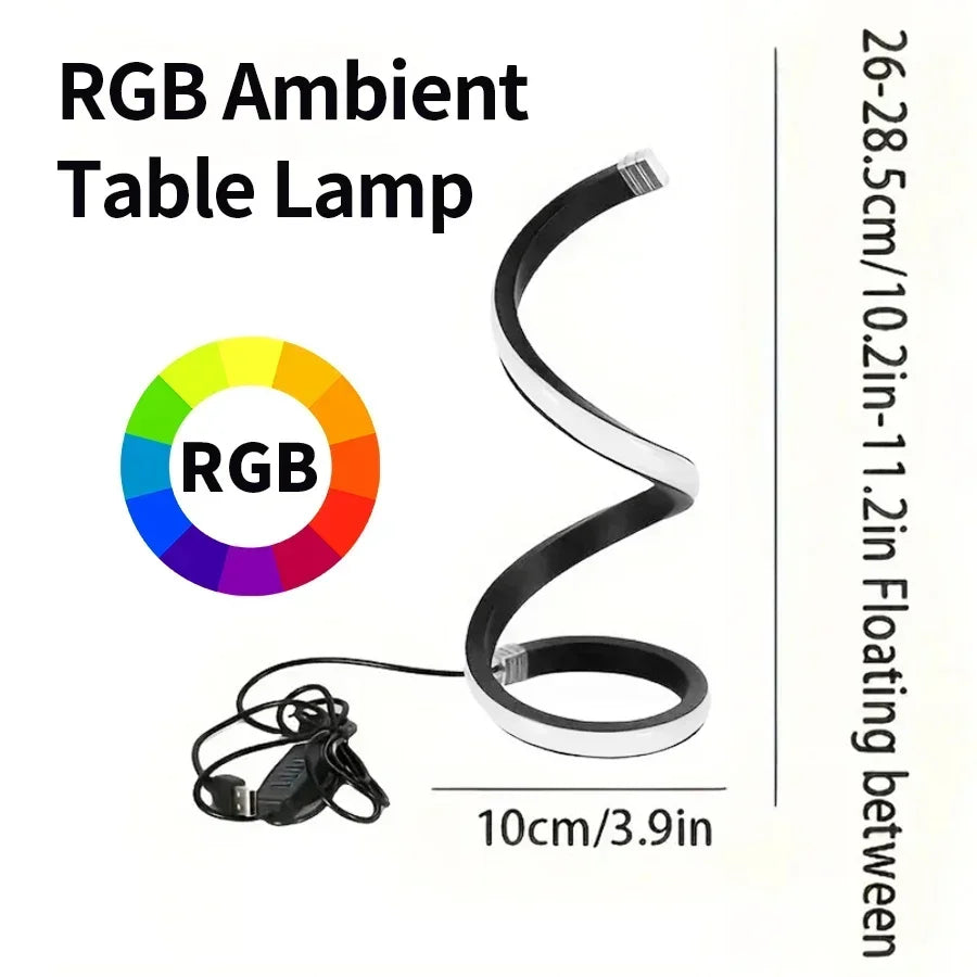 Creative LED Desk Lamp Modern Spiral Table Lamp RGB Dimming Ambient Light Portable Bar Cafe Bedroom Living Room Decorate Lamp