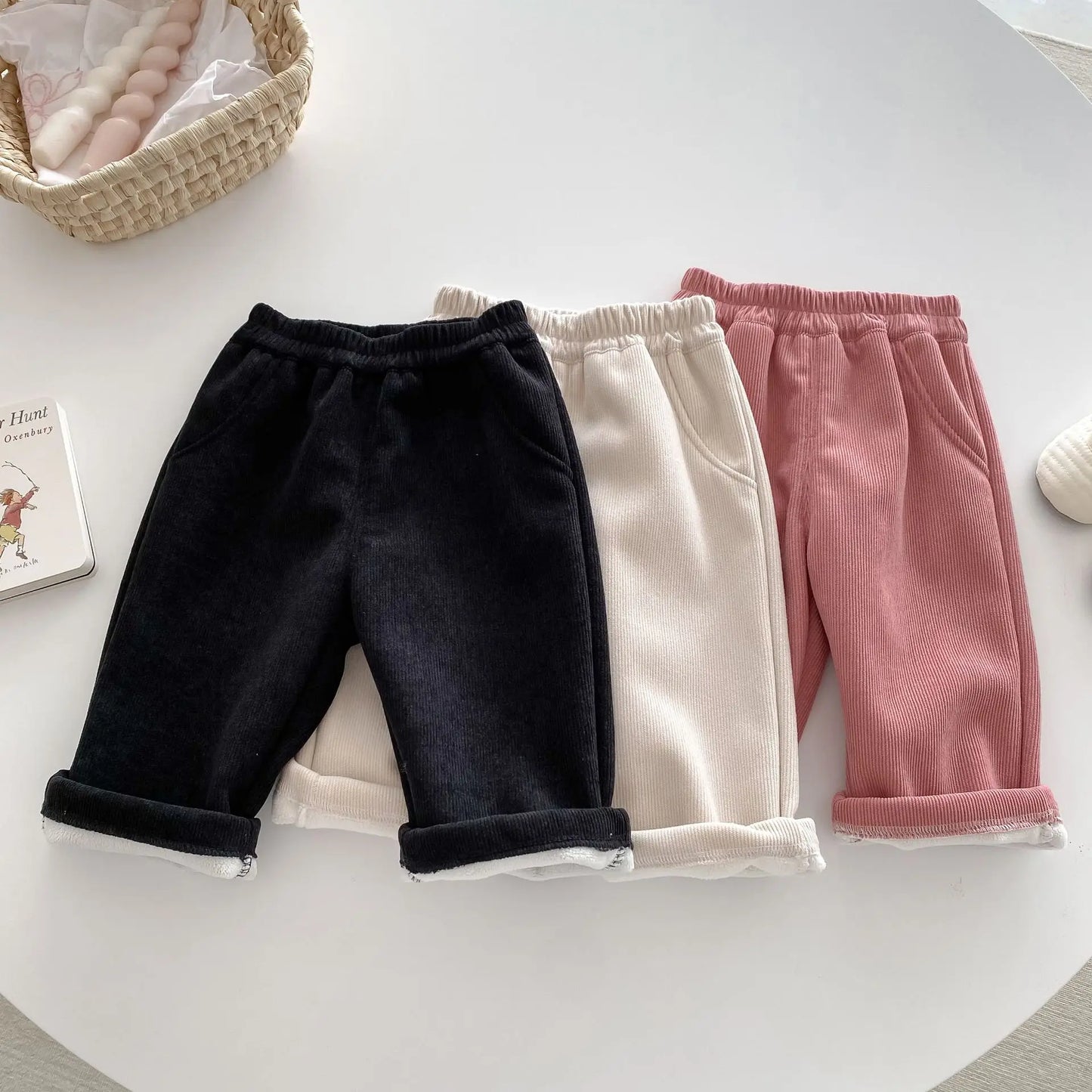 Autumn Kids Baby Pants Thickened Fleece Lining Floral Girls Trousers Warm Fashion Leopard Print Boys Pants Outwear 1-5Y Unisex