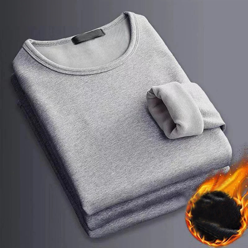 1 STUKS Heren Winter Thermisch Ondergoed met Lange Mouwen Plus Fluwelen Gewatteerd T-shirt Slanke Effen Kleur O-hals Onderkant Shirt