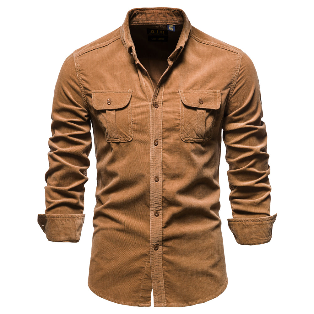Corduroy 100% Cotton Shirts Men Business Casual Lapel Solid Colour Slim Fit Men's Shirt New Autumn Fashion Shirt for Men