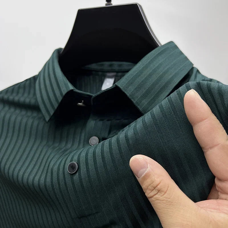 Men's Ice Silk Summer Polo Shirt, Lapel, Hollow, Short-Sleeved, Breathable, Business Fashion T-Shirt, Male Brand Clothing