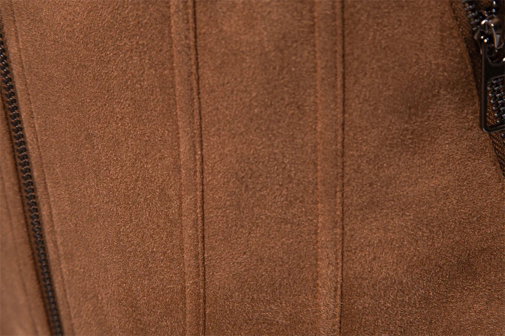 Men's Brown Suede Turn Down Collar Jacket Casual Business Faux Leather Trucker Jackets Coat For Men