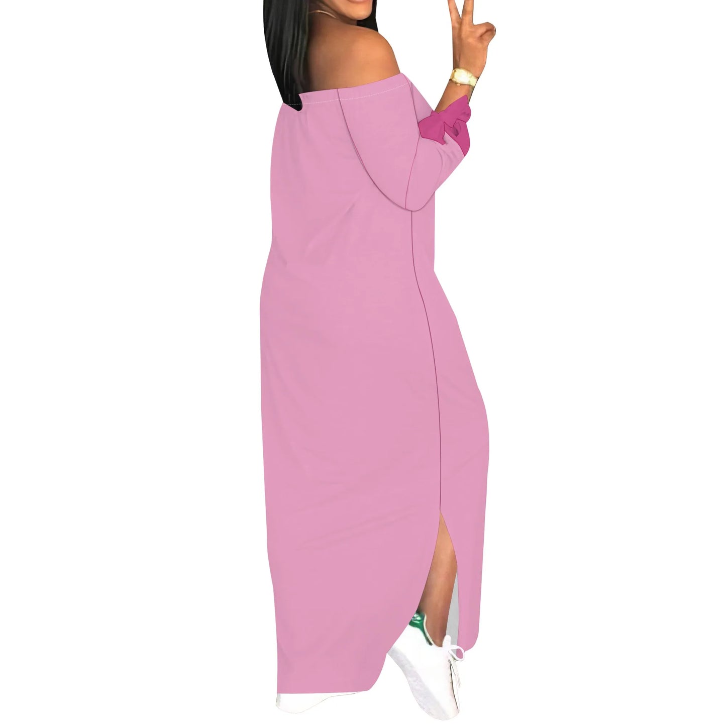 Colorful Brush Stroke Print Maxi Dress Off Shoulder Bodycon Long Sleeve Dress for Women Streetwear Fashion