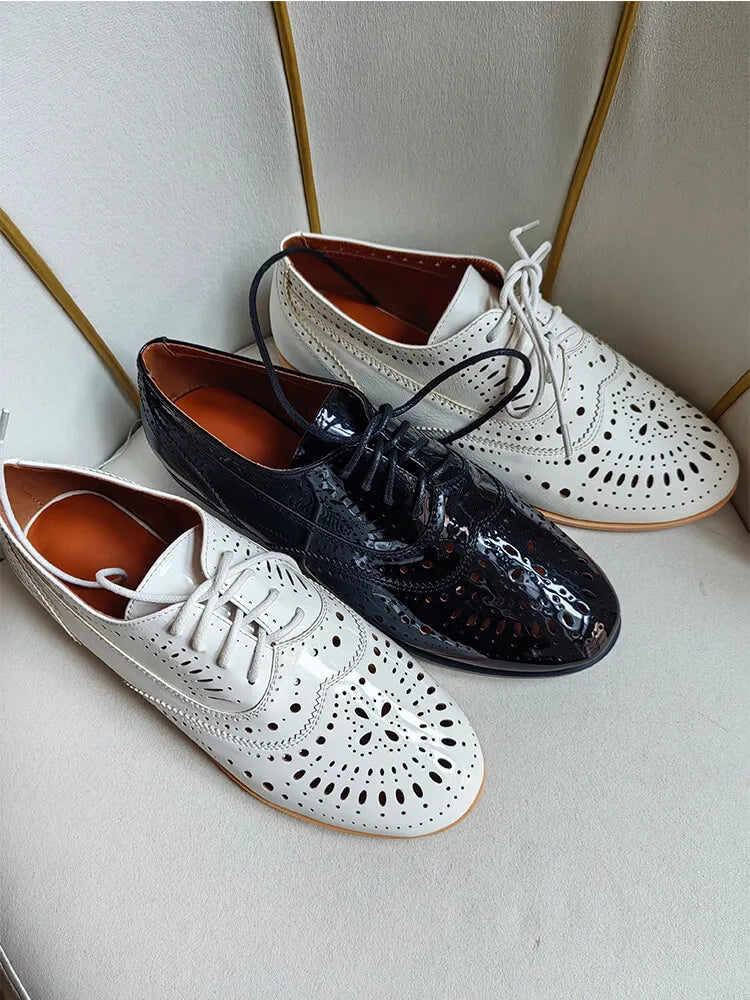 Women Round Toe Hollow Lace-up Loafers Flats Shoes Daily Elegant Flats