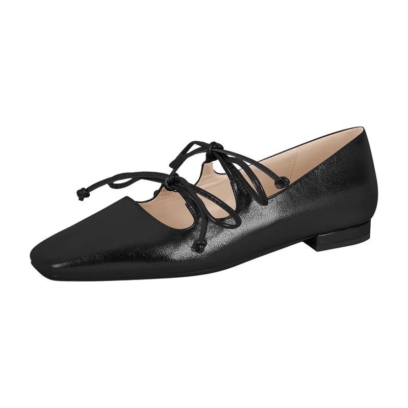 Women Flats Square Toe Mary Jane Strap Retro Elegant Big Size Daily Shoes