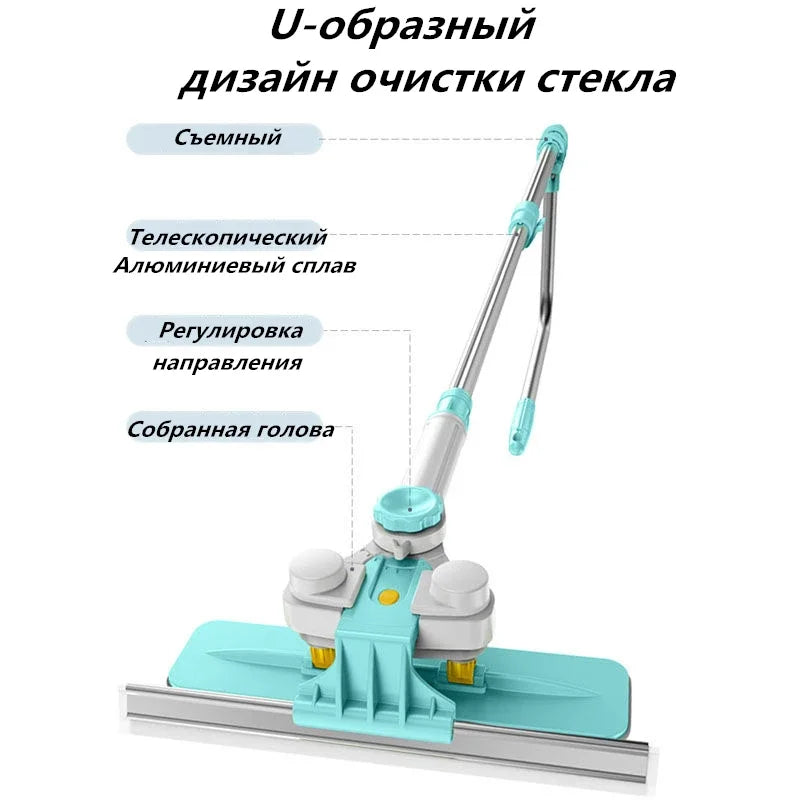 Telescopic Window Glass Cleaner Or 2 Rag Microfiber Head High-rise Building Wipers Dust Mud Cleaning Glass Scraper Spin Scrubber