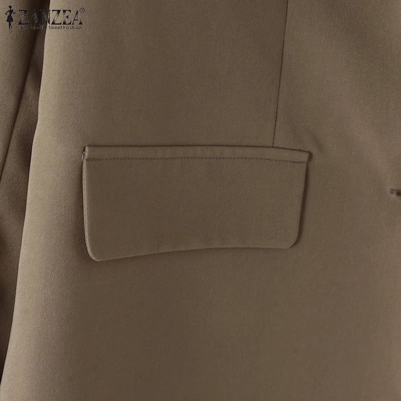 Women's Casual Blazer Elegant Office Lady Long Sleeve Lapel Neck Suit Jackets 2025 Korean Fashion Solid Commute Outerwear