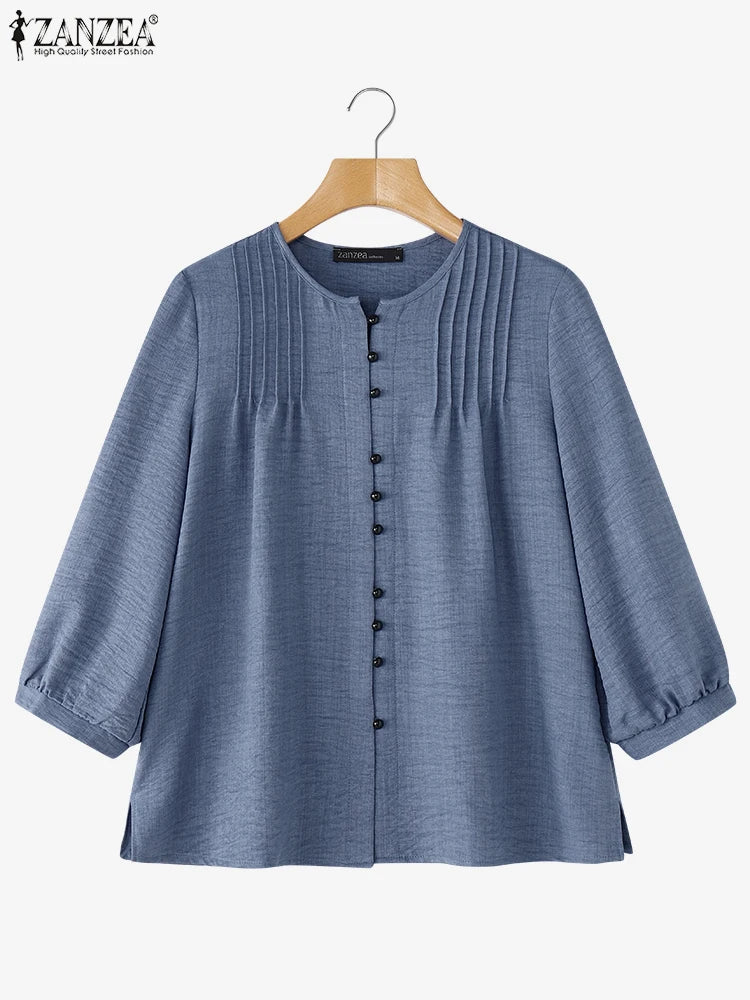 2025 Autumn Office Shirts Women Long Sleeve Buttons Blouses Casual O Neck Solid Loose Tops Female Work OL Blouses Chemise