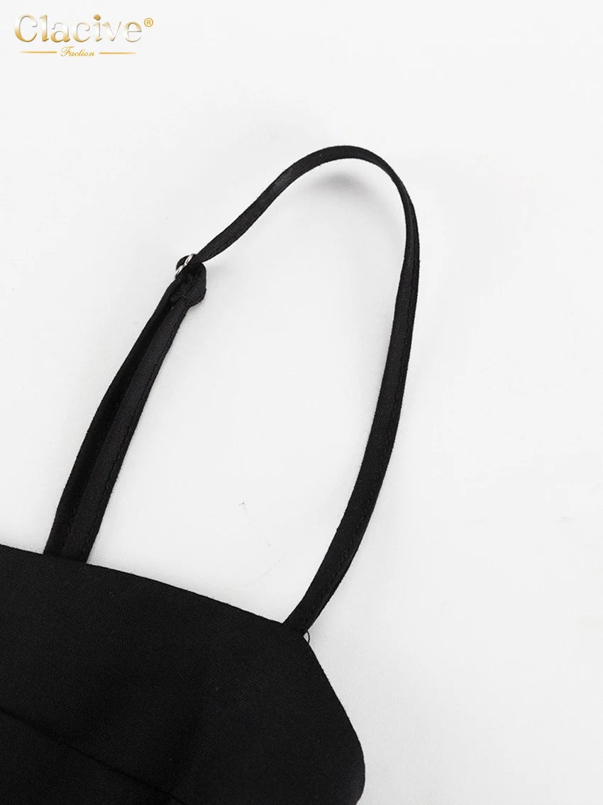 Sexy Loose Black Cotton Womens Dresses 2024 Summer Strap Sleeveless Ankle Length Dress Elegant Hollow Out Female Dress