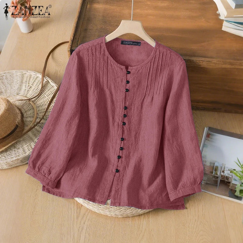 2025 Autumn Office Shirts Women Long Sleeve Buttons Blouses Casual O Neck Solid Loose Tops Female Work OL Blouses Chemise