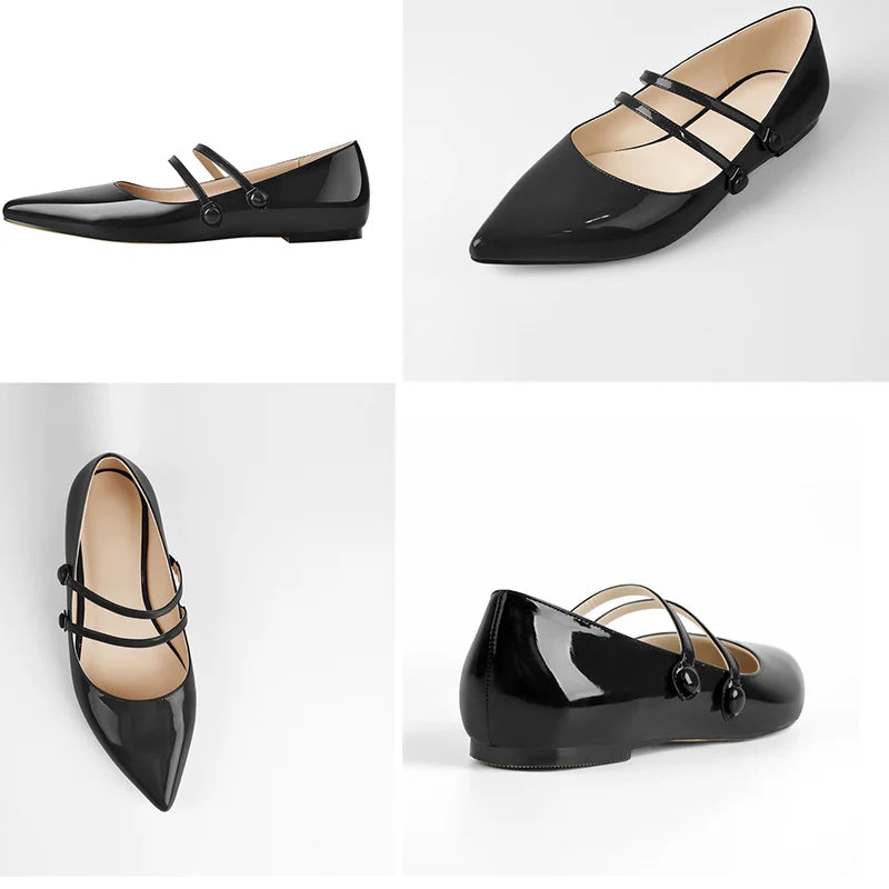 Pointed Toe Women Mary Jane Double Strap Retro Elegant Big Size Daily Flats Pumps