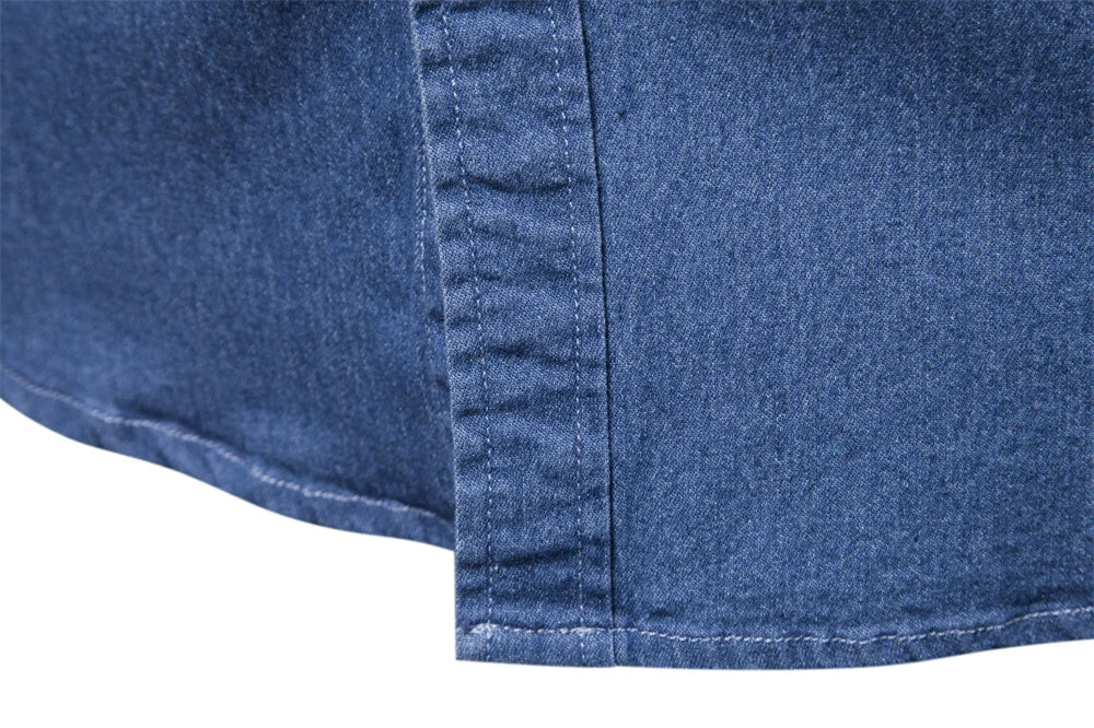 Men's Autumn Cotton Denim Shirt Solid Colour Single Pocket Casual Long Sleeve Jeans Shirt for Men