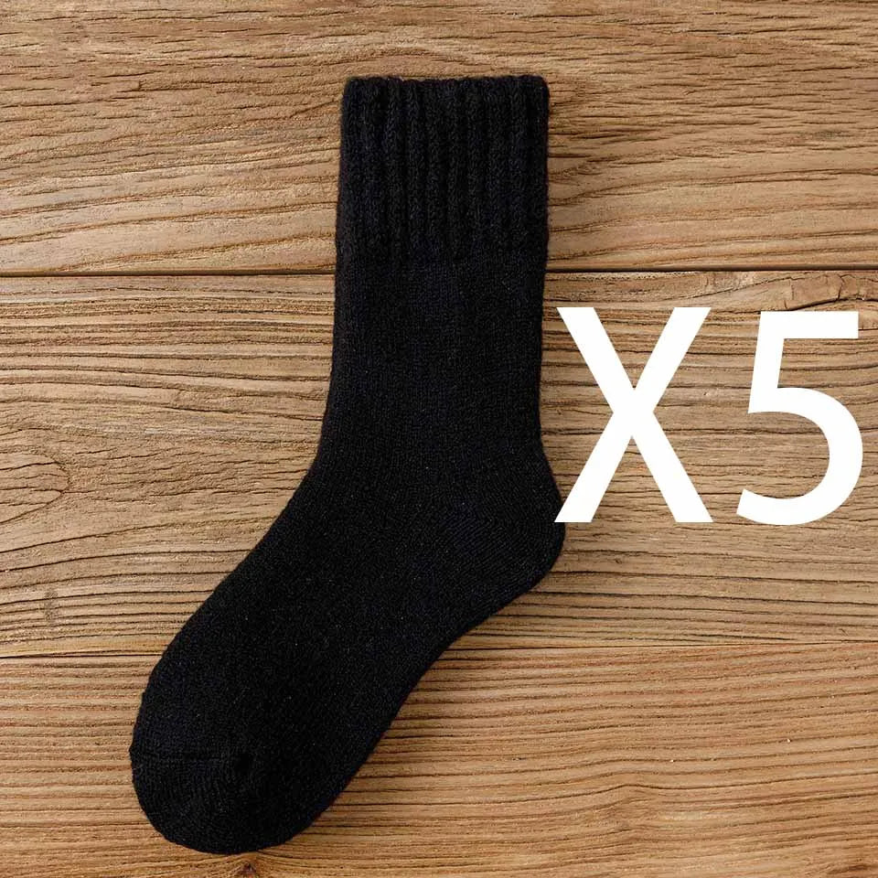 5 paar dikke, warme wintersokken van merinowol voor dames, Harajuku, retro, koudebestendig, modieus, casual, effen, kasjmier, damessokken