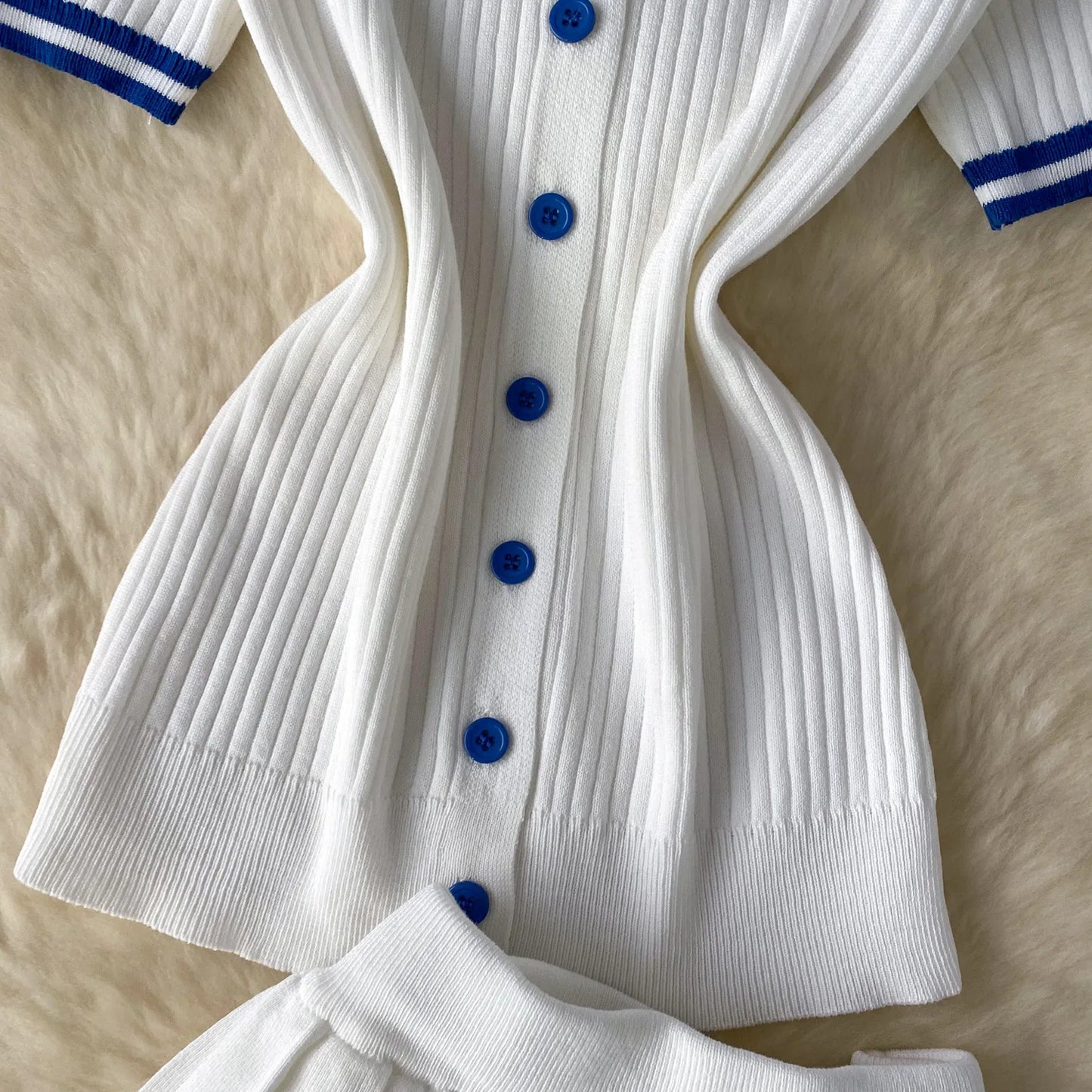 Women's Fashion Patchwork 2 Piece Set Polo-Neck Single-Breasted Tops + Ruched Ruffles Mini Skirts Y2K Style Street Outfits