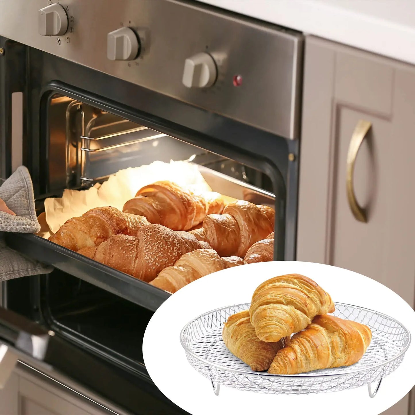 Airfryerrek, set van 3, stapelbaar meerlaags roestvrijstalen droogrek, Airfryer-accessoires, stoommandje voor de oven