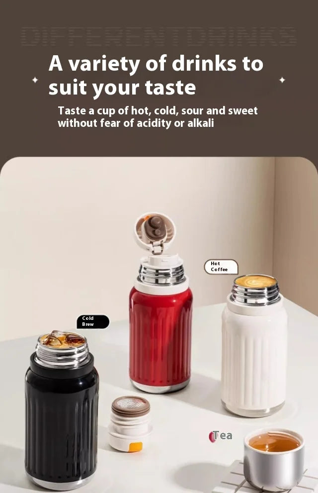 Vakuumisolierte Thermosflasche aus Edelstahl 316 – 24/12 Stunden Heiß-/Kältespeicherung, auslaufsicher, minimalistisches Design, Reisebecher für Büro und Auto