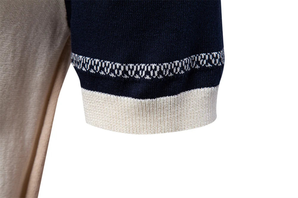 2025 Men's Breathable Striped Contrast Panel Polo Shirt - Lightweight Summer Casual Knit Top with Mesh Inserts