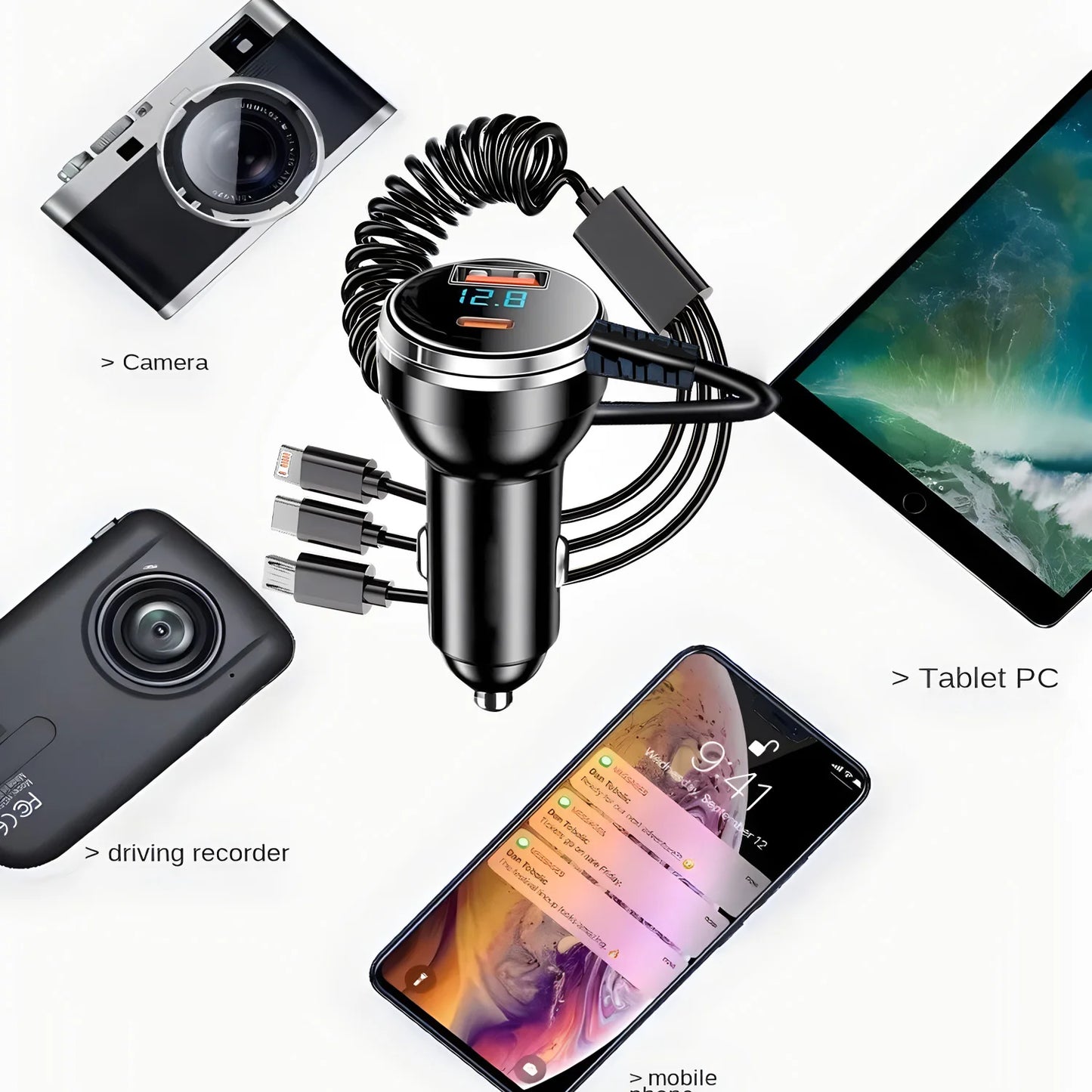 230W Car Charger 5 Ports Fast Charge PD QC3.0 USB C Car Phone Charger Type C Adapter in Car For iphone Samsung Huawei Xiaomi