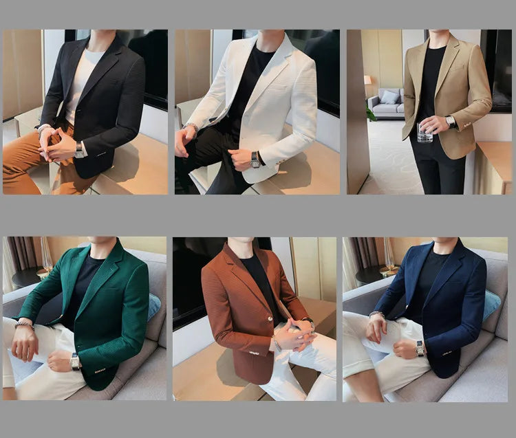 Men’s Waffle Plaid Blazer Coat, Hounds-Tooth Pattern, Wool-Blend Overcoat for Autumn & Winter - Lightweight, Stretchable