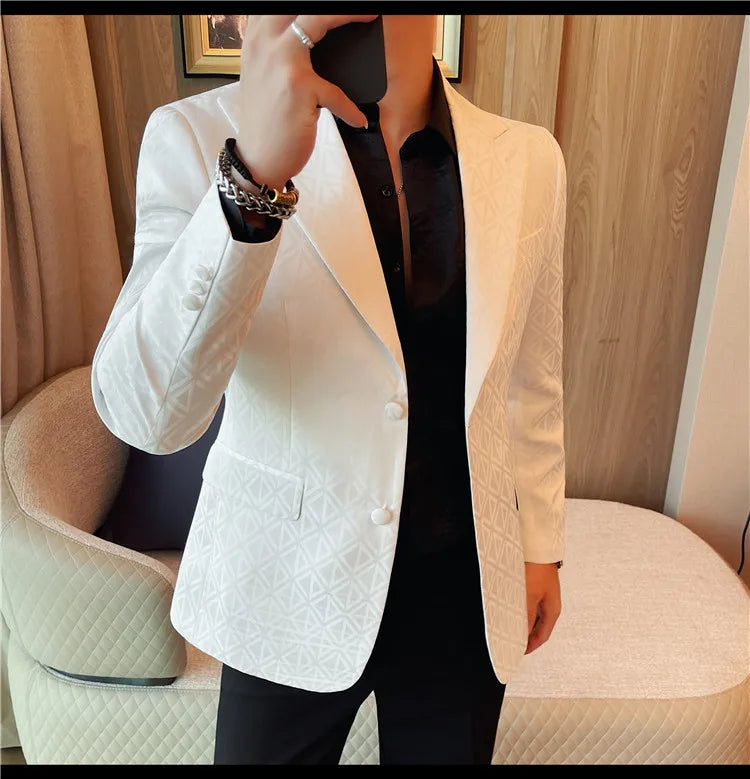 Men's Floral Print Blazer Jacket - Slim Fit Single-Breasted Business Casual Style Autumn Winter Formal Male Coat