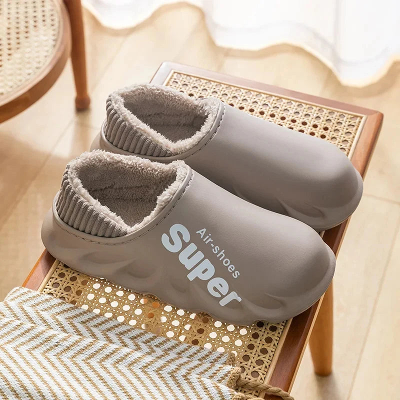 Unisex Winter Plush Sport Slippers Outdoor Waterproof Home Warm Fuzzy Slippers Suitable As Garden Shoes For Men & Women