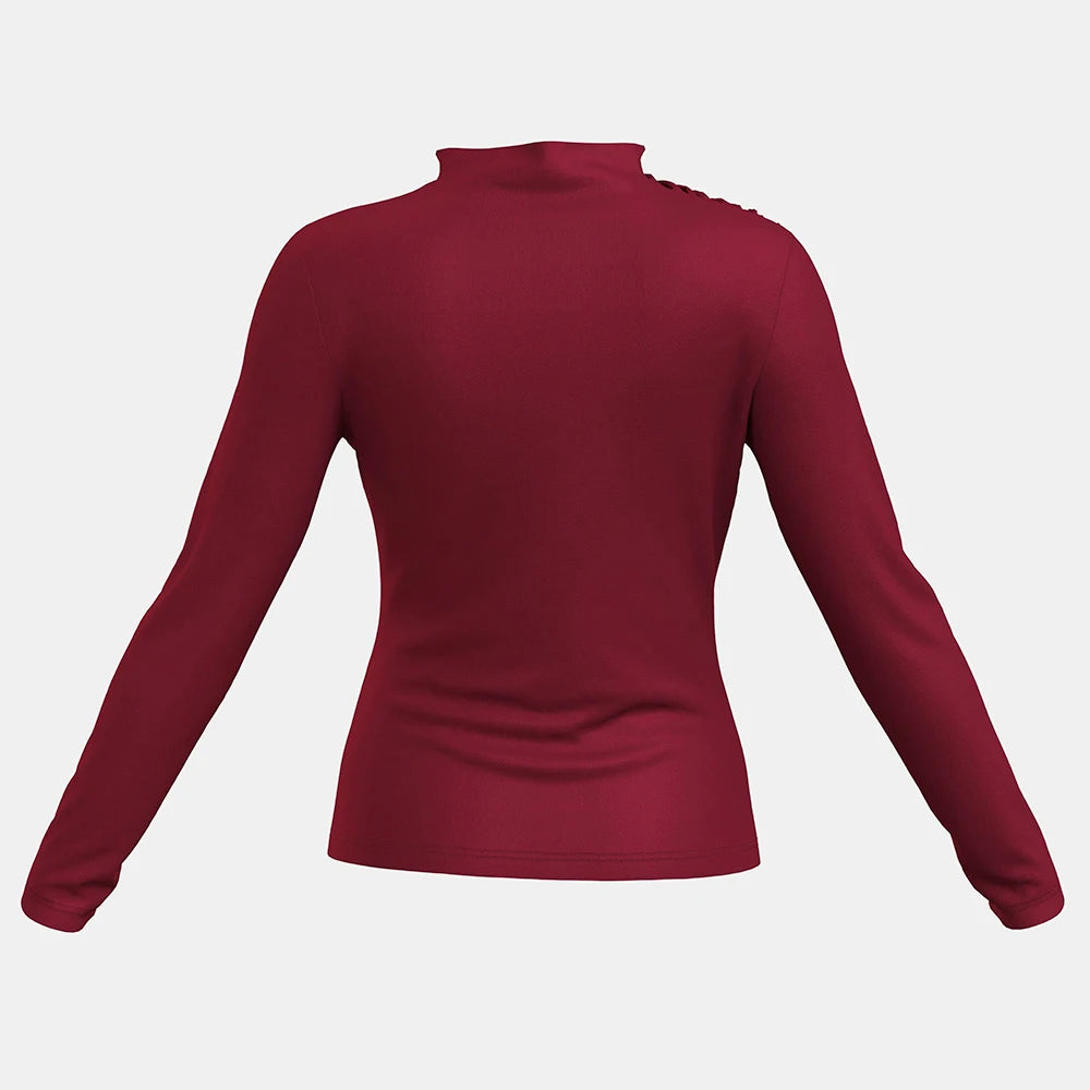 Women's T-Shirts Autumn Slim French Red Long Sleeve High-Neck Ruffle Regular Casual T-Shirts
