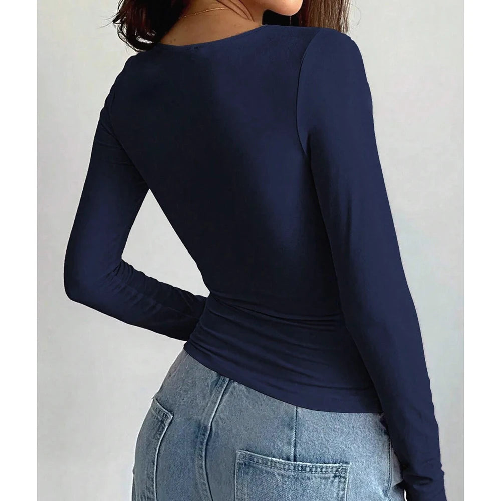 Autumn Winter Women's T shirts Casual Korean Simple Crew Neck Long Sleeve Basic All-match Crop Top