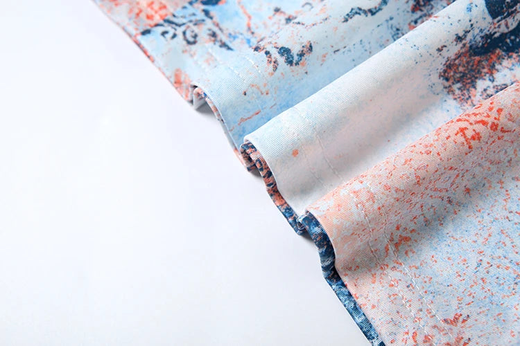 Colourful Fashion Print 2 Piece Set Women Sexy Backless Camisole + Mesh Patchwork Long Skirts Vacation Streetwear Outfits