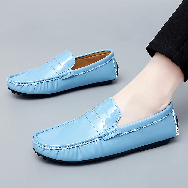 Fashion Style Men Blue Casual Loafers England Italy Stylish Trendy Male Formal Dress Shoes Large Size 35-48 Mens Moccasin Shoes