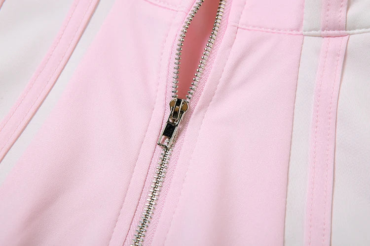 Sporty Casual Women Tracksuit 2 Piece Set Summer Patchwork Zip Tank Tops + Bandage Skirts Matching Stretch Slim Outfits