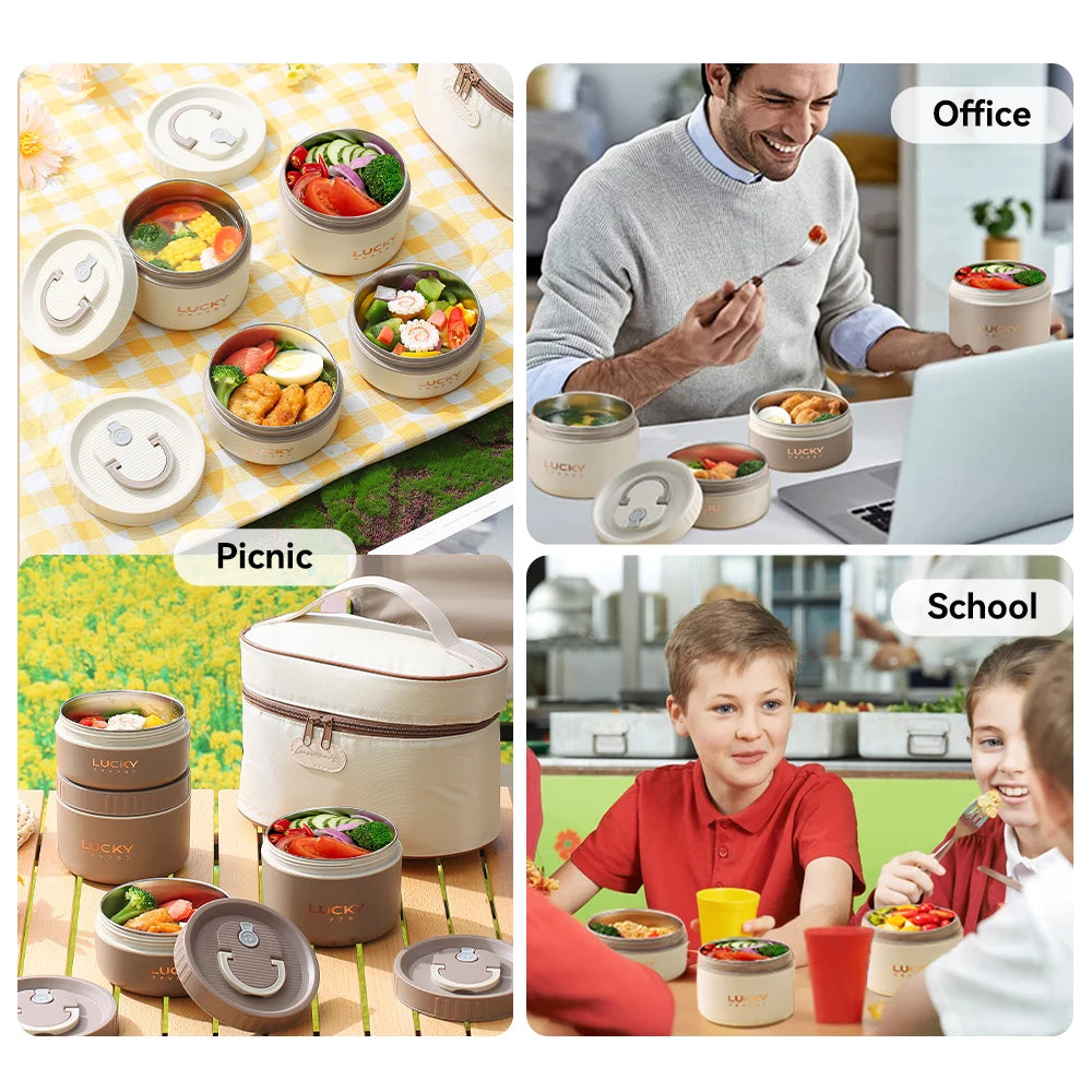 WORTHBUY Bento Lunch Box Set, Portable Keep Warm Lunch Container With Insulated Bag, 18/8 Stainless Steel Thermal Food Container