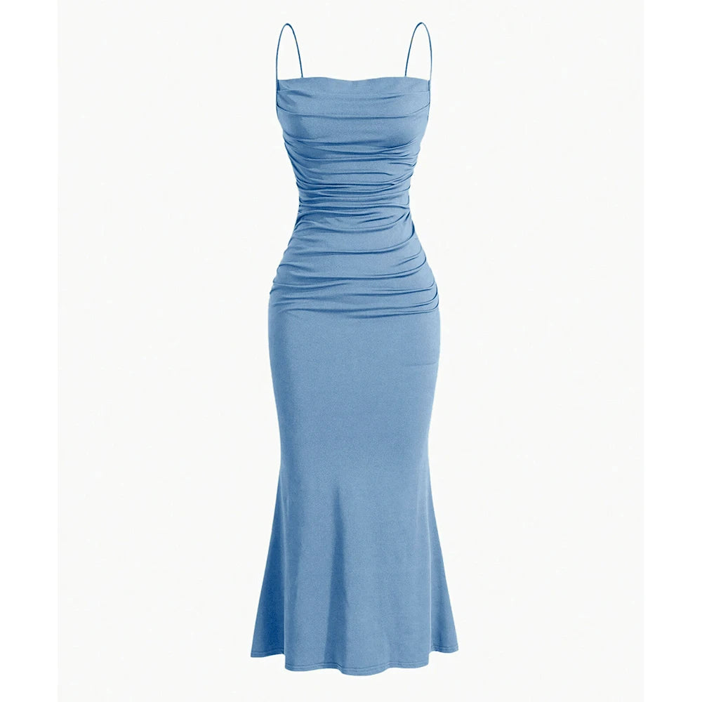 Women's Party Dresses Maxi Spaghetti Strap Elegant Slim Evening Wedding Guest Multi-Colour Summer Milkmaid Dresses