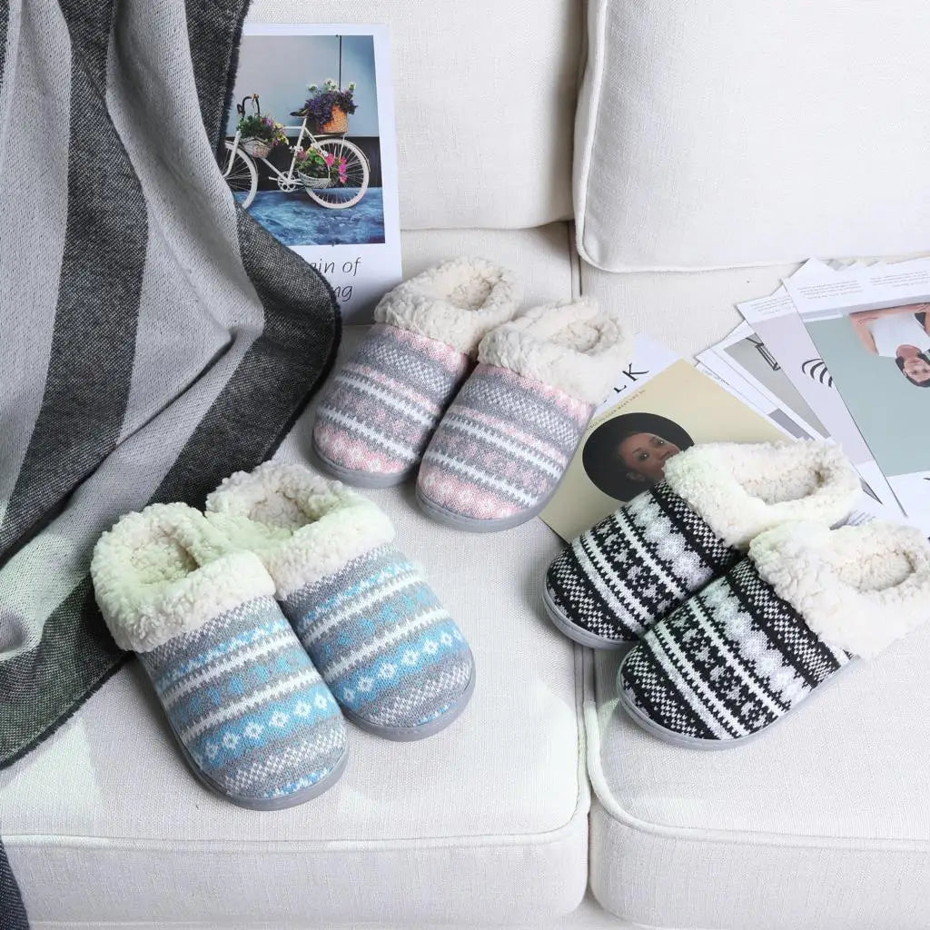 Unisex Winter House Slippers Anti-Slip Fluffy Warm Memory Foam Cotton Slippers With Durable Rubber Sole for Men & Women