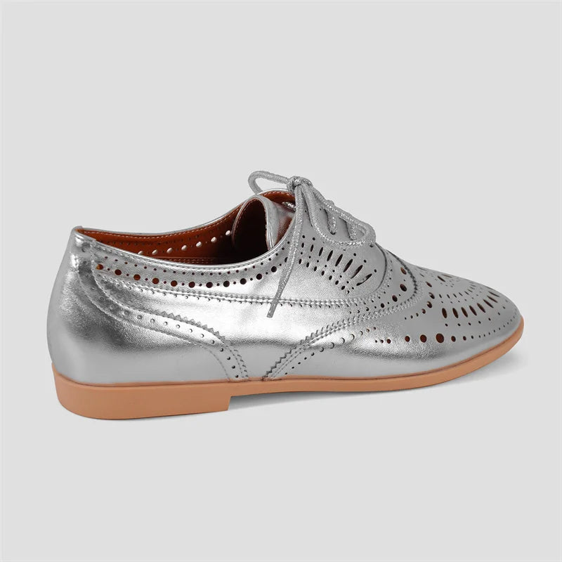 Women Round Toe Hollow Lace-up Loafers Flats Shoes Daily Elegant Flats