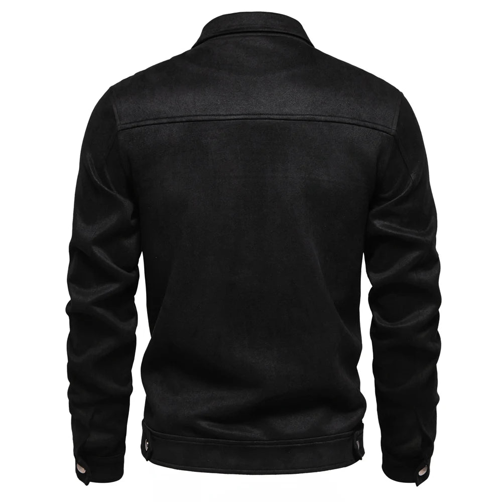 Men's Brown Suede Turn Down Collar Jacket Casual Business Faux Leather Trucker Jackets Coat For Men