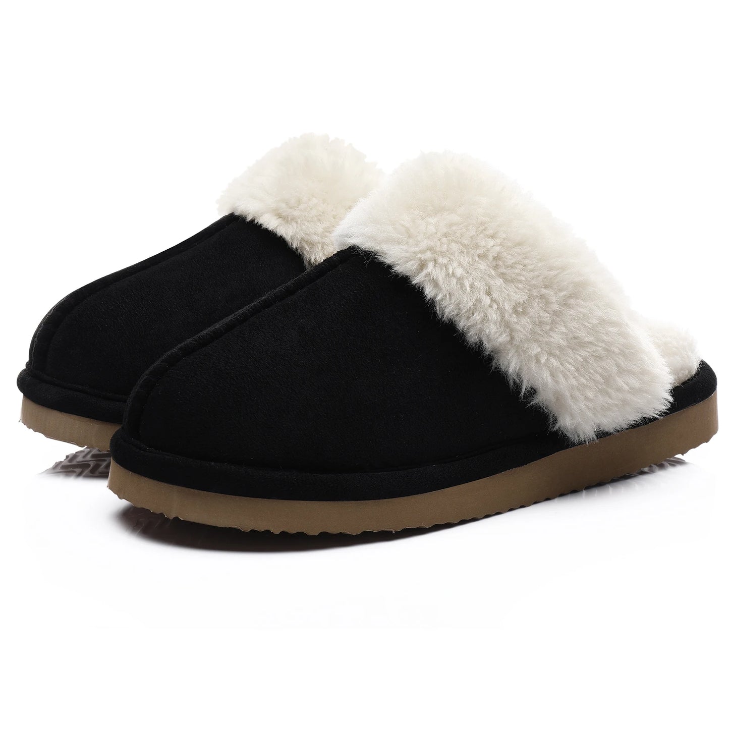 Unisex Winter Fur Slippers Home Suede Mules Short Plush Slippers For Indoor Warm Cosy Fuzzy Flats Slides For Men & Women