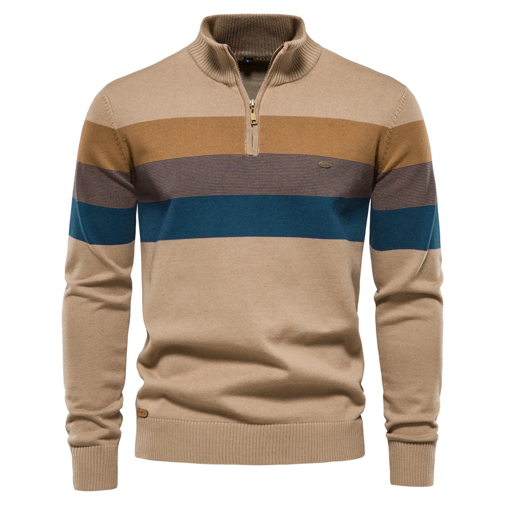 Men's Cotton Mock Neck Stand Collar Sweaters Quarter Zipper Pullover Autumn Winter Warm Social Casual Sweater for Men