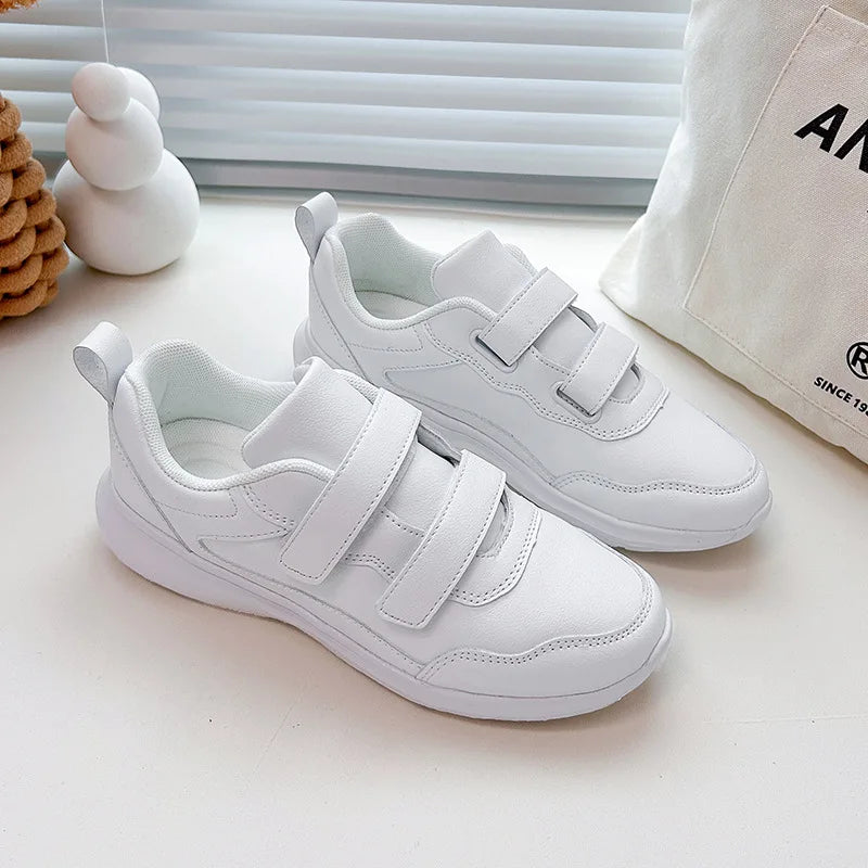 Student Sneakers Unisex White Shoes Magic Buckles Lightweight Couple Shoes for Sports School Dance Running