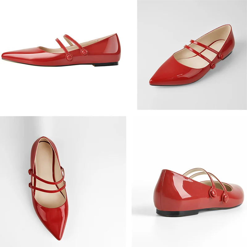 Pointed Toe Women Mary Jane Double Strap Retro Elegant Big Size Daily Flats Pumps