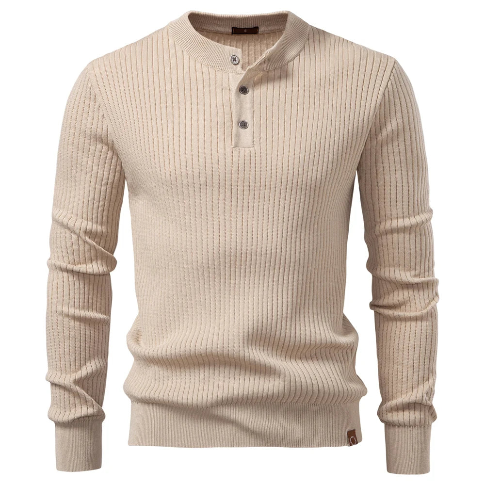Men's Long Sleeve T-Shirt Fashion Knitted Slim Fit Polo Sweater Ribbed Henley Collar T-Shirt For Men
