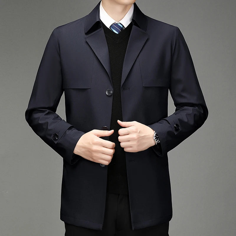Men's Autumn & Winter Jacket, Clothing Trench Coat, Lapel Single Breasted Straight Business Casual, Male Youth Popular Style