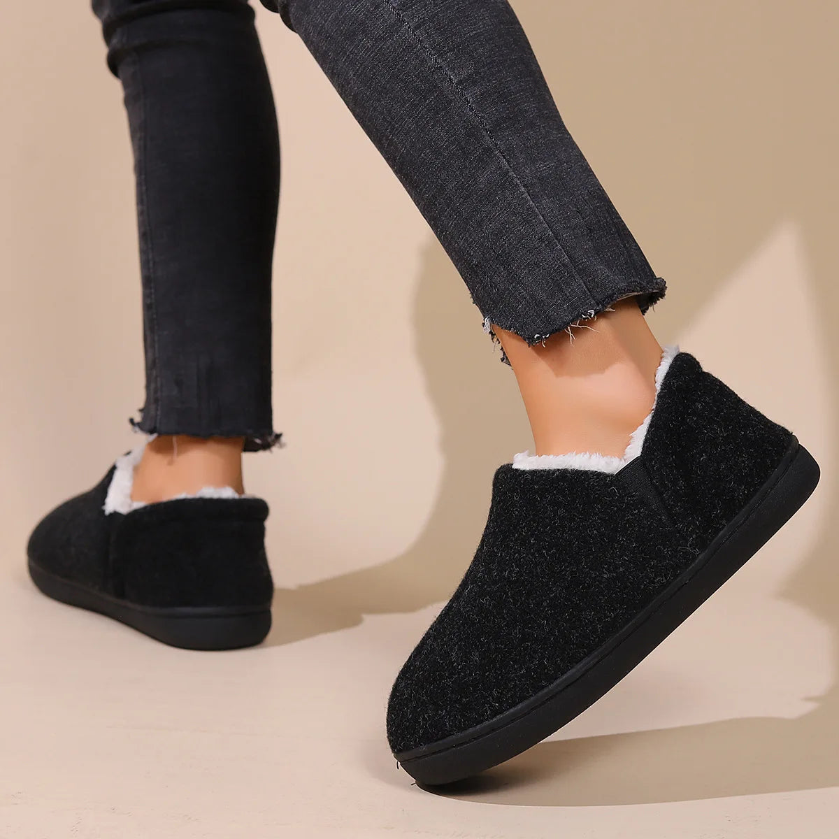 Unisex Warm Fuzzy Lined House Slippers With Comfort Memory Foam Cotton Shoes Non-Slip Fur Flat Footwear For Indoor and Outdoor Use