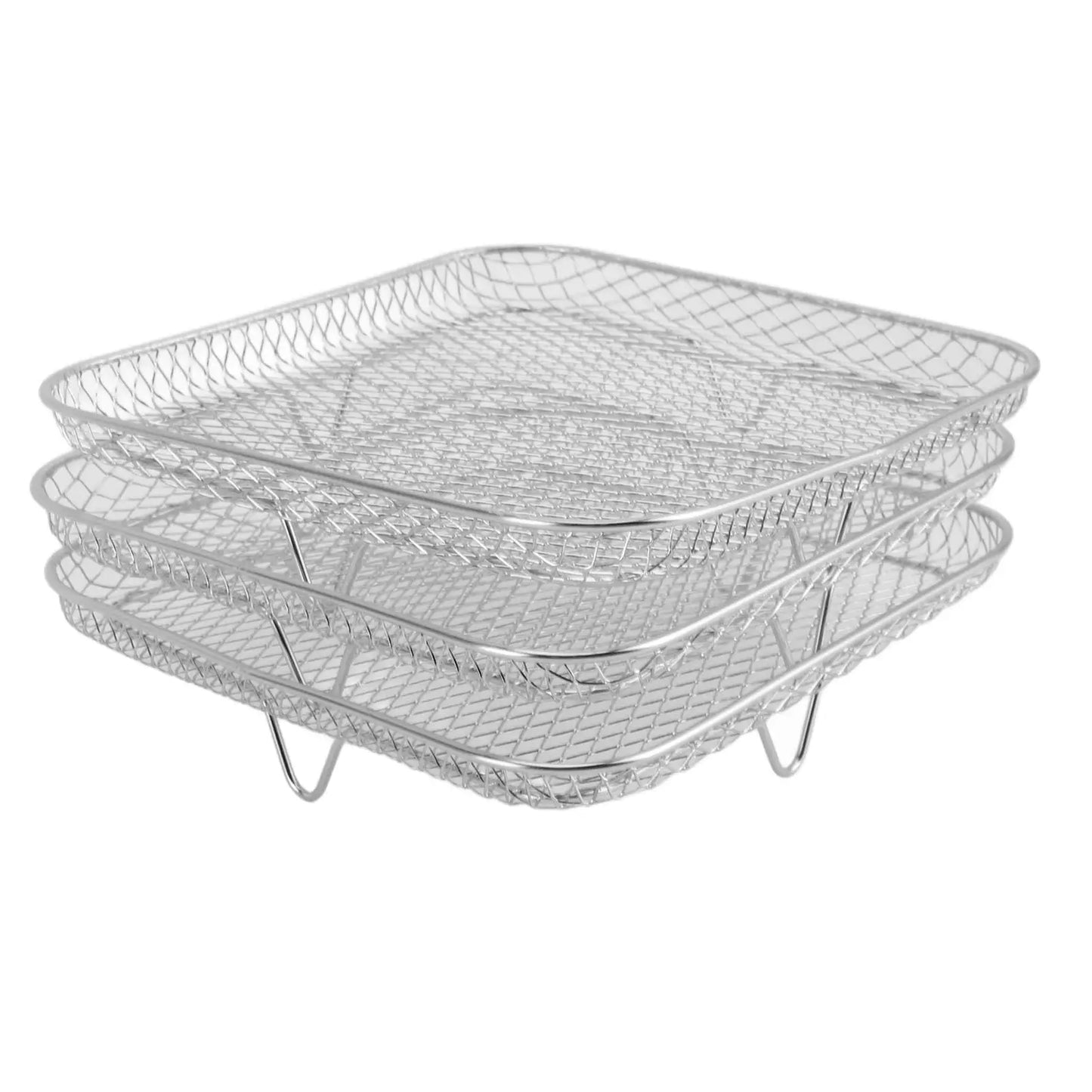 Airfryerrek, set van 3, stapelbaar meerlaags roestvrijstalen droogrek, Airfryer-accessoires, stoommandje voor de oven